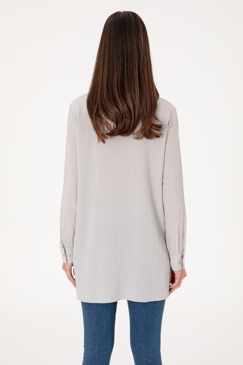 Kadın Açık Gri Uzun Kollu Tunik Gömlek - 50307672005