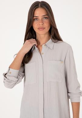 Kadın Açık Gri Uzun Kollu Tunik Gömlek - 50307672005