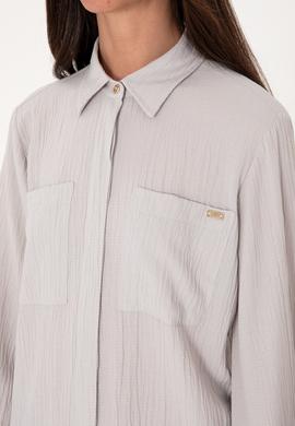 Kadın Açık Gri Uzun Kollu Tunik Gömlek - 50307672005