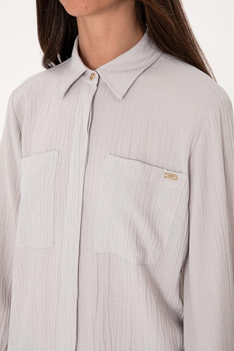 Kadın Açık Gri Uzun Kollu Tunik Gömlek - 50307672005