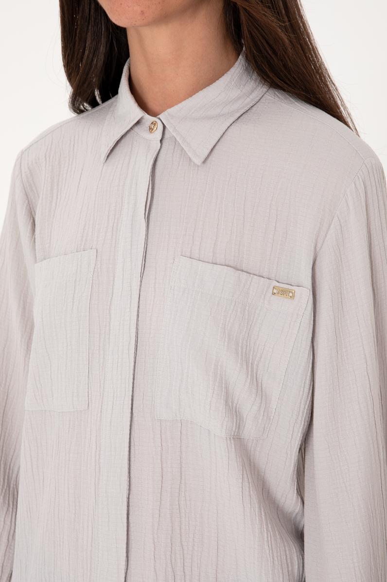 Kadın Açık Gri Uzun Kollu Tunik Gömlek