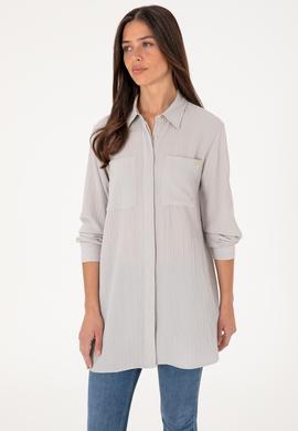 Kadın Açık Gri Uzun Kollu Tunik Gömlek - 50307672005