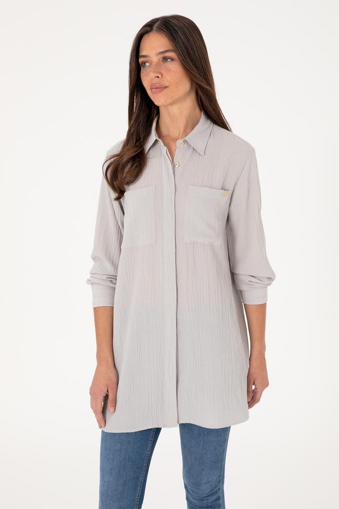 Kadın Açık Gri Uzun Kollu Tunik Gömlek