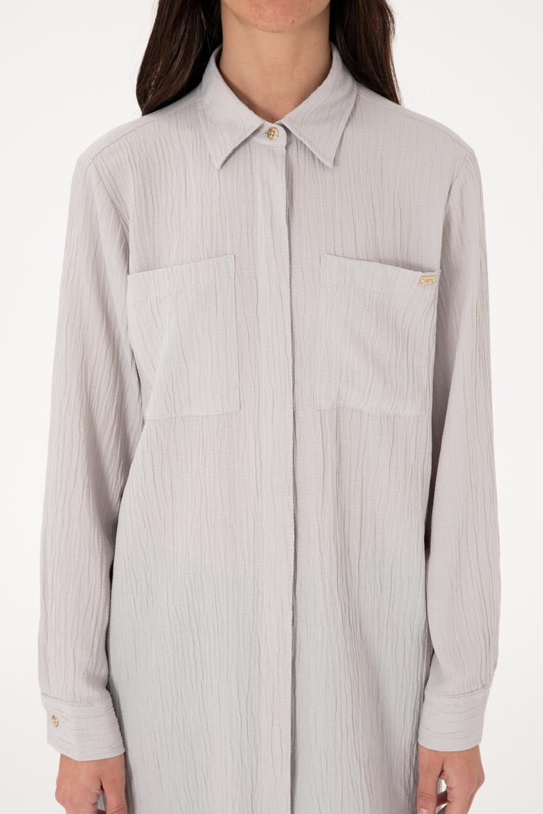 Kadın Açık Gri Uzun Kollu Tunik Gömlek - 50307672005