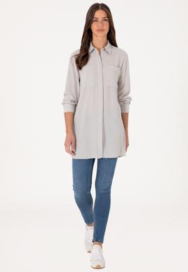 Kadın Açık Gri Uzun Kollu Tunik Gömlek - 50307672005