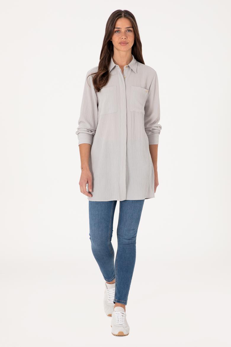 Kadın Açık Gri Uzun Kollu Tunik Gömlek - 50307672005