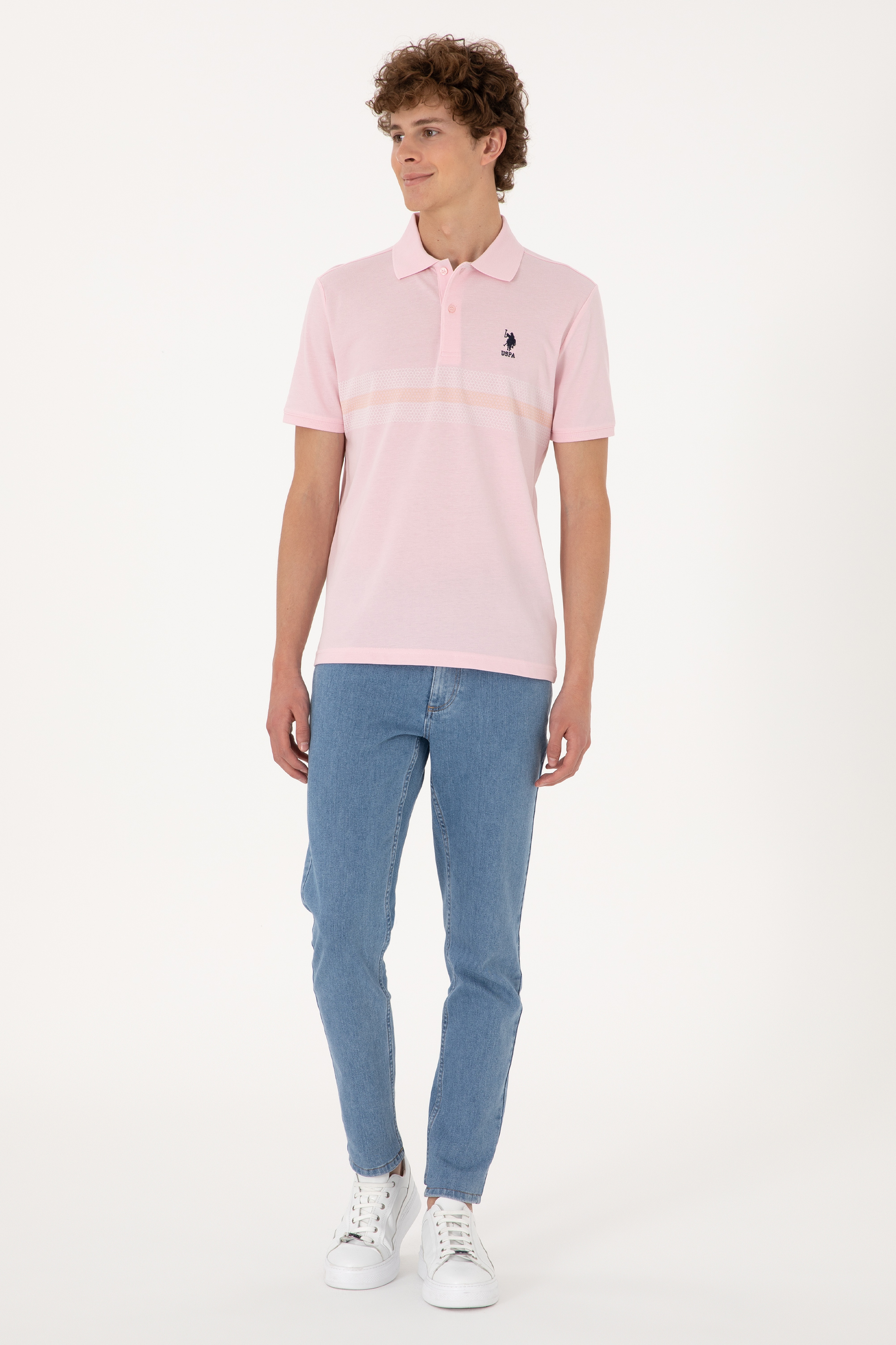 Erkek Regular Fit Polo Yaka Açık Pembe Tişört