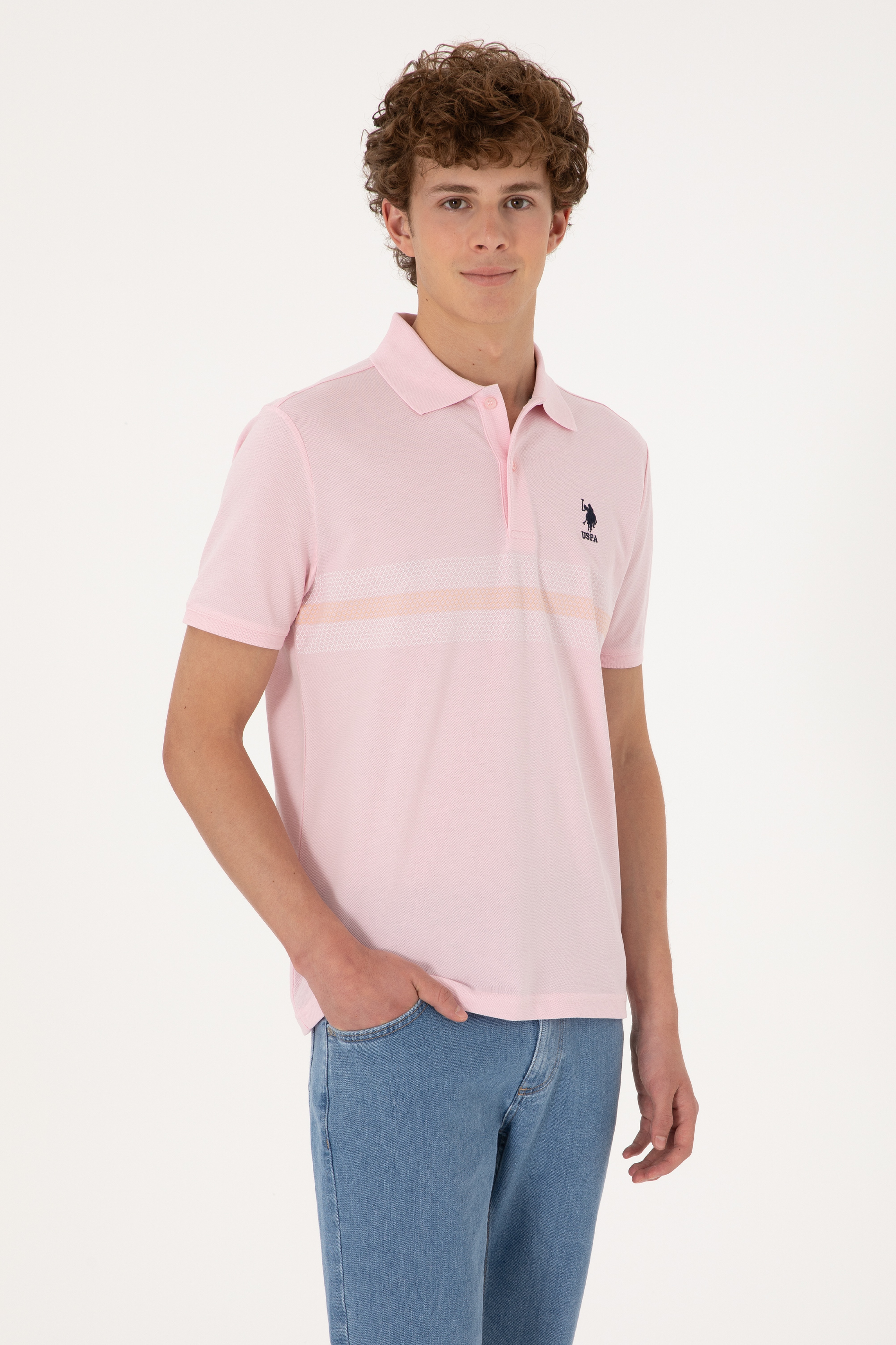 Erkek Regular Fit Polo Yaka Açık Pembe Tişört