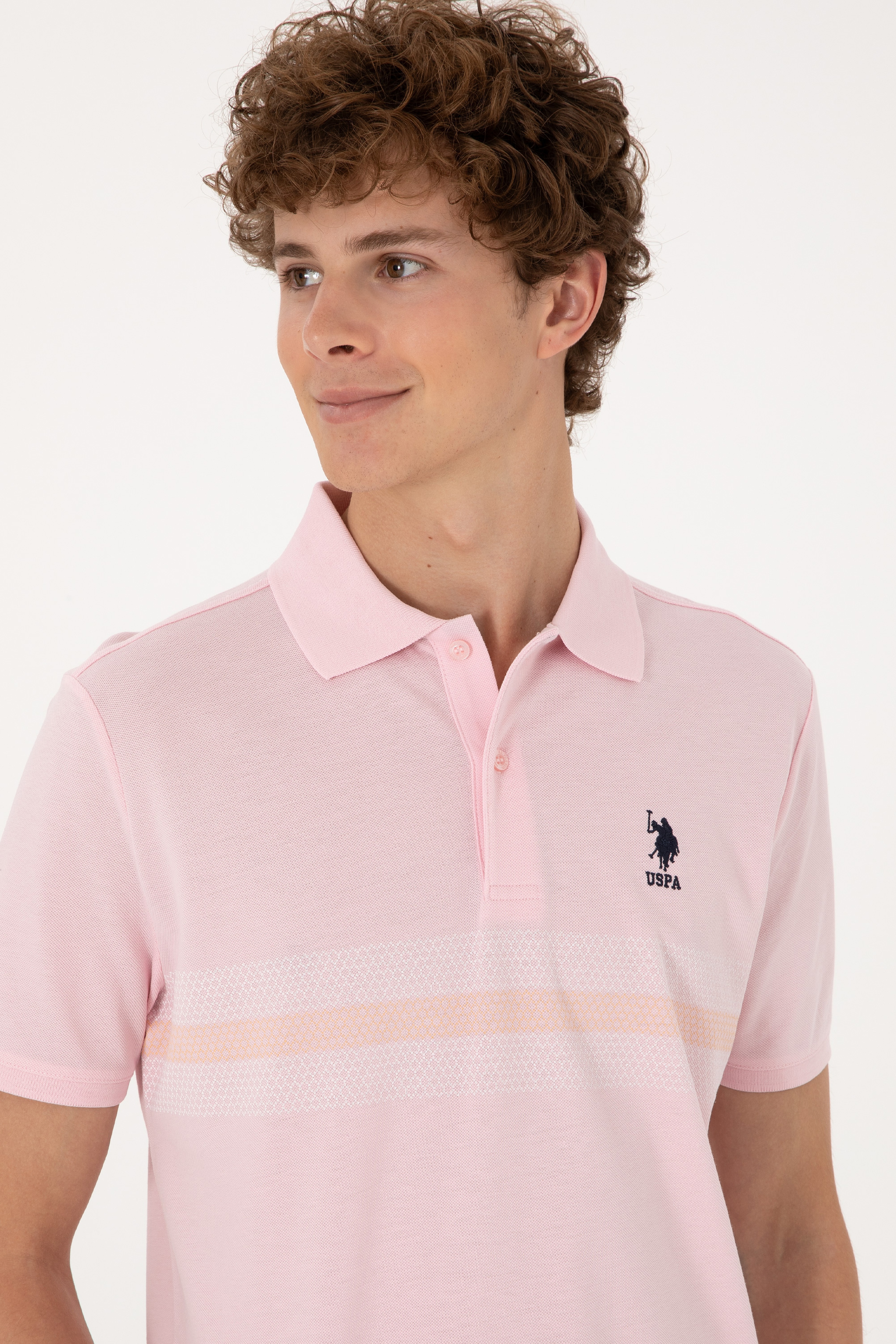 Erkek Regular Fit Polo Yaka Açık Pembe Tişört - Image 2