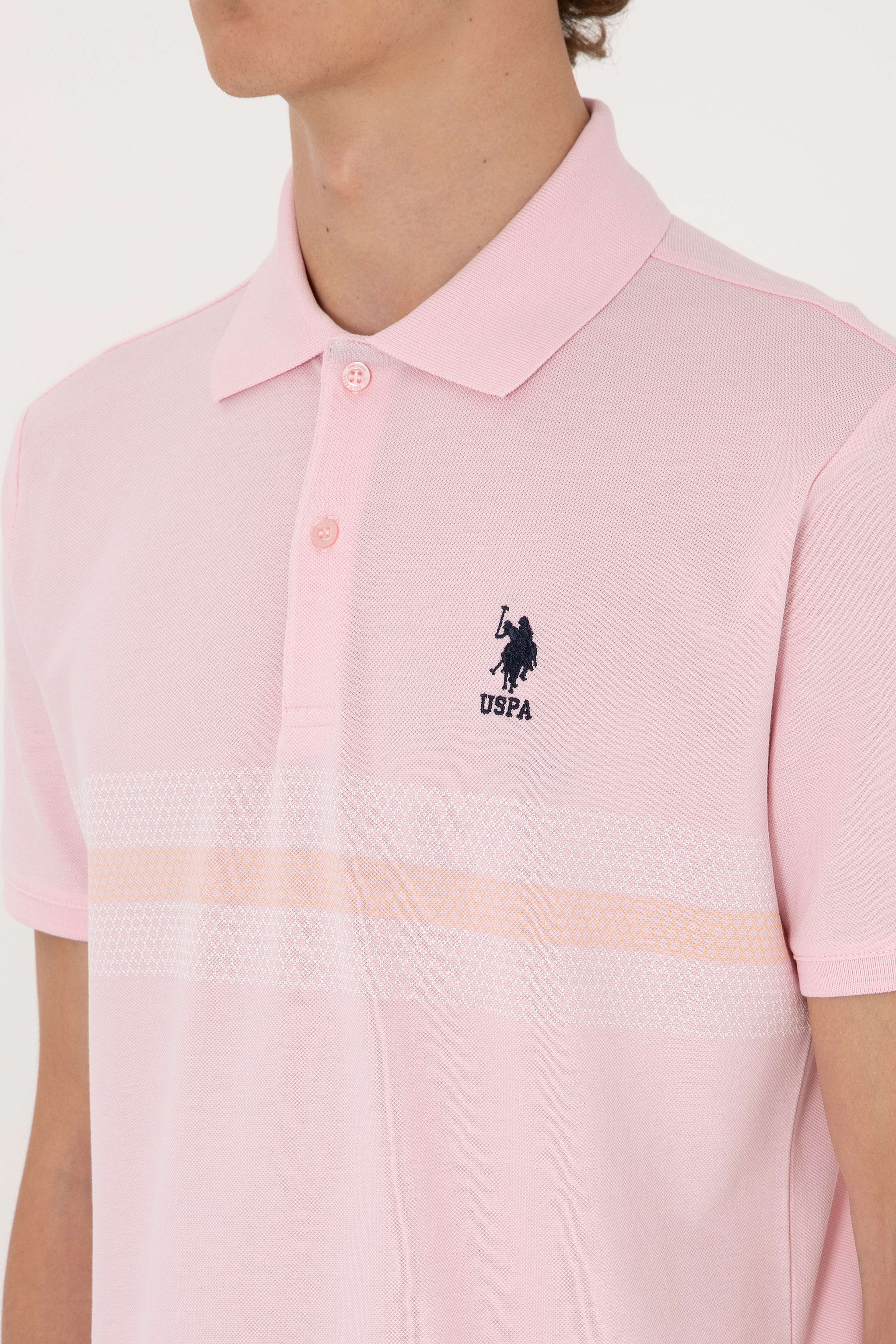 Erkek Regular Fit Polo Yaka Açık Pembe Tişört - Image 7
