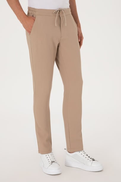 Erkek Slim Fit Bej Kanvas Pantolon