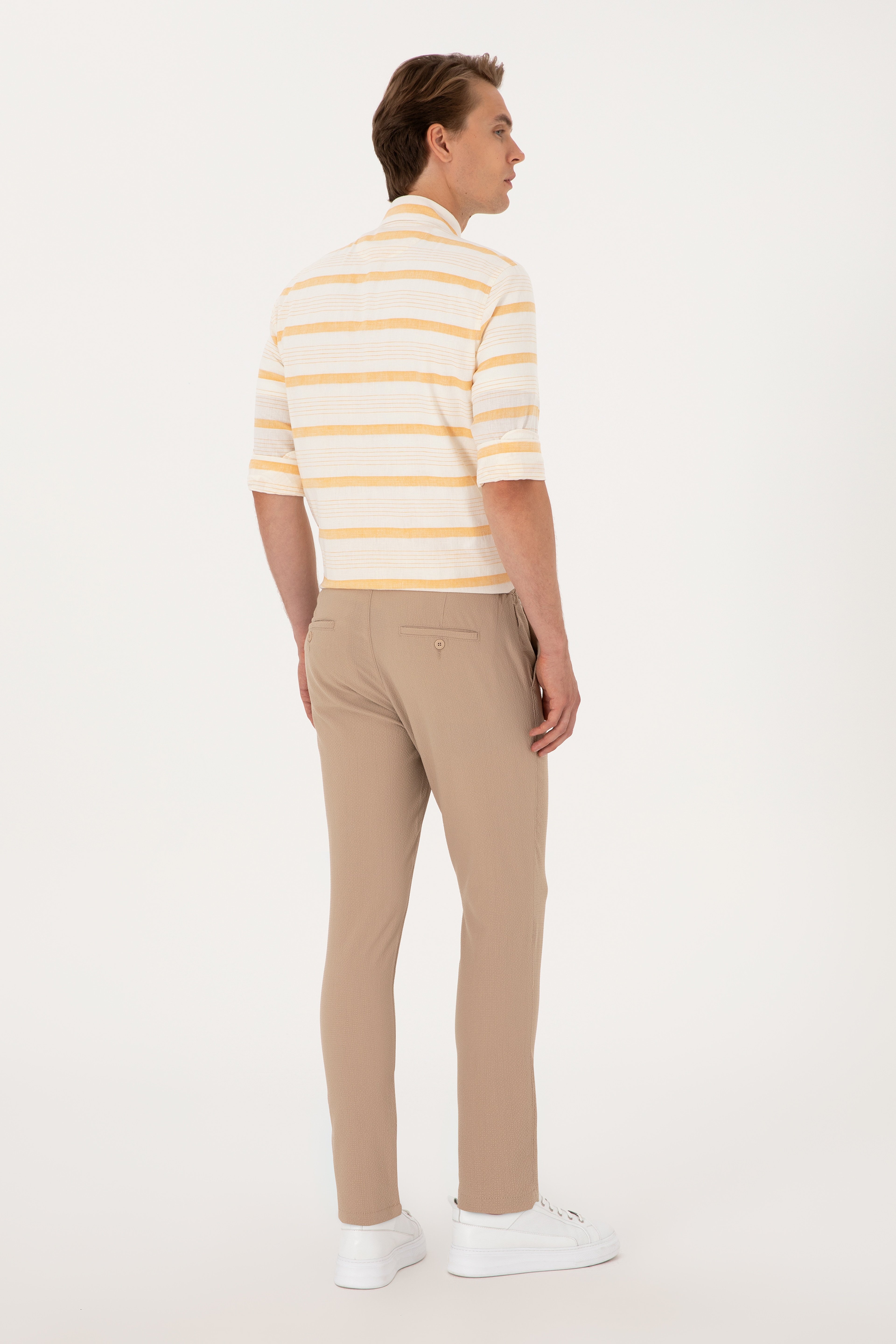 Erkek Slim Fit Bej Kanvas Pantolon