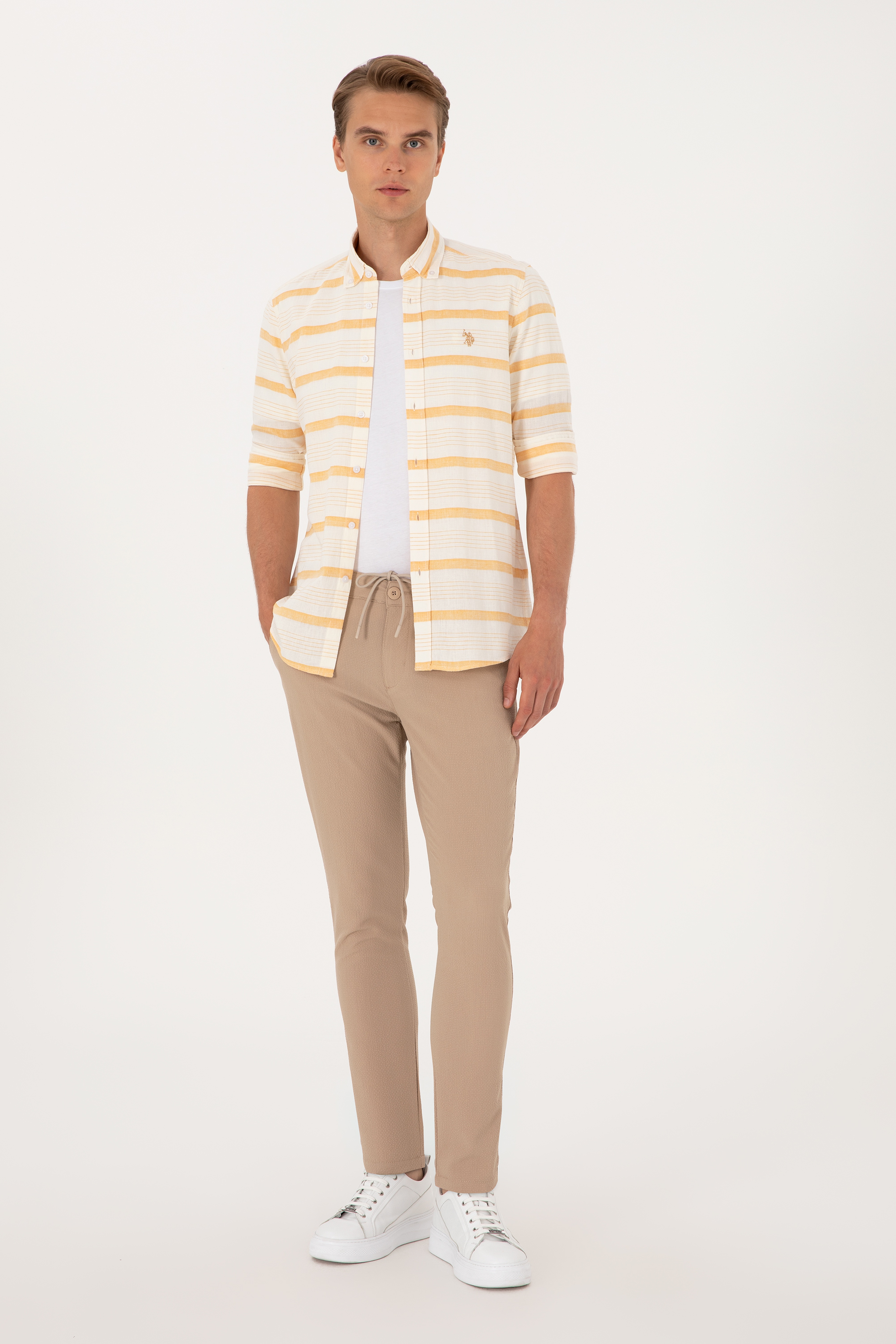 Erkek Slim Fit Bej Kanvas Pantolon - Image 1