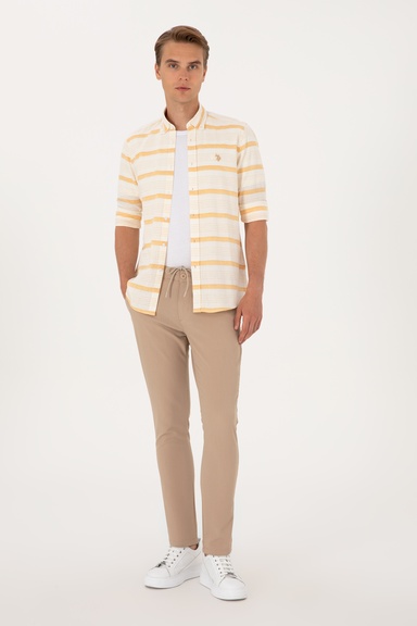 Erkek Slim Fit Bej Kanvas Pantolon
