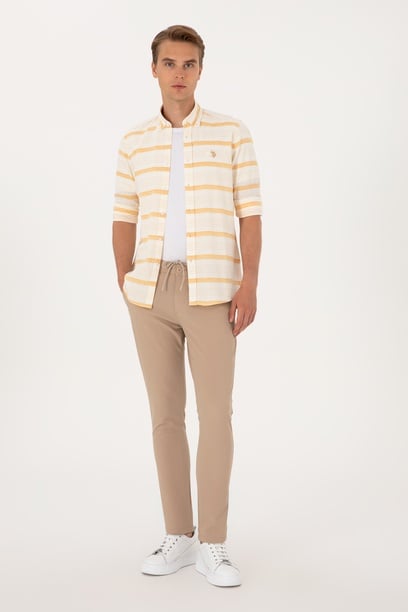 Erkek Slim Fit Bej Kanvas Pantolon