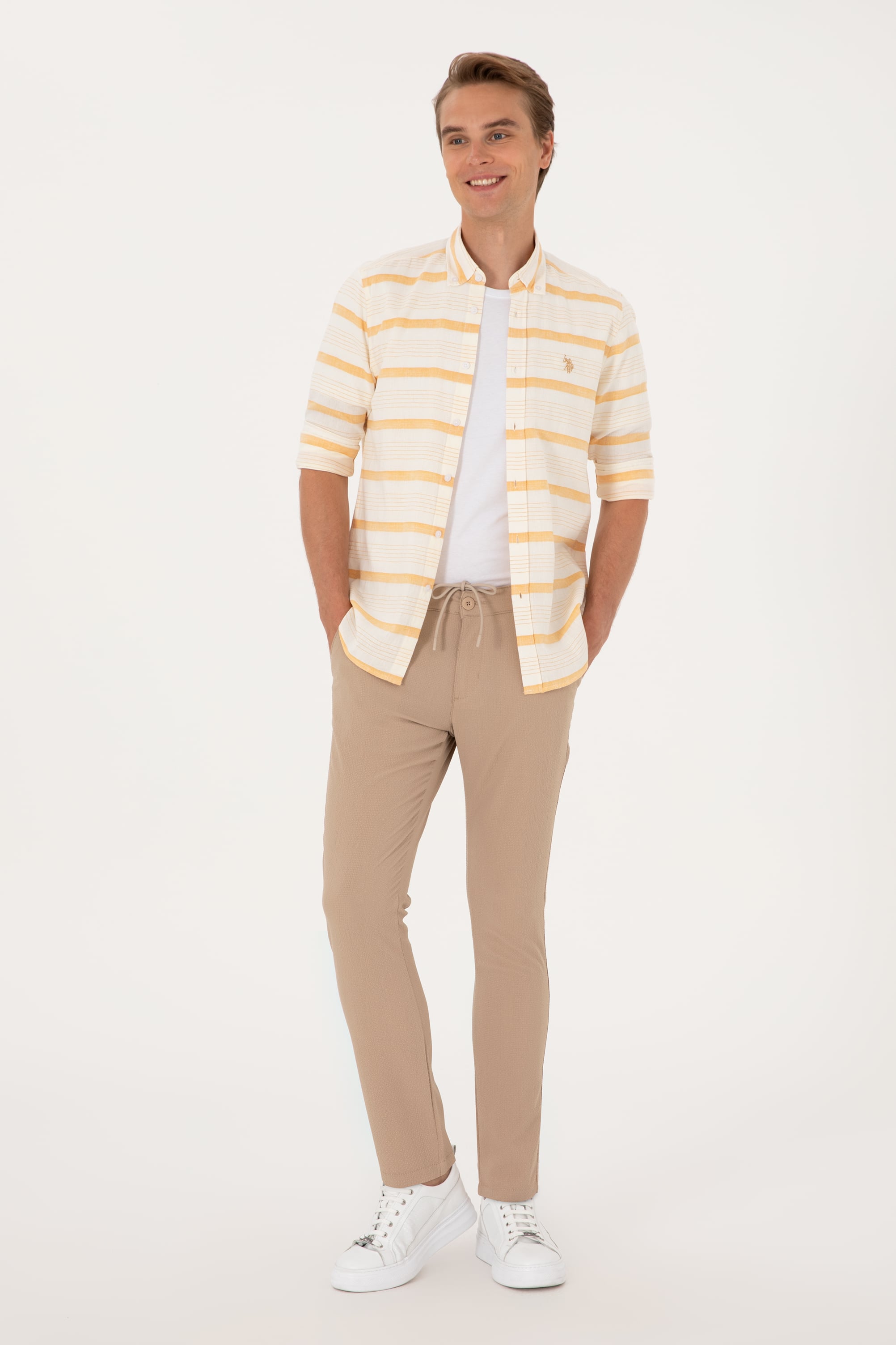 Erkek Slim Fit Bej Kanvas Pantolon - Image 3