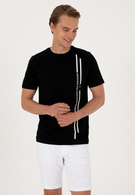 Erkek Regular Fit Bisiklet Yaka Siyah Tişört - 50299763025