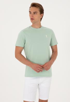 Erkek Regular Fit Bisiklet Yaka Su Yeşili Tişört - 50299544038