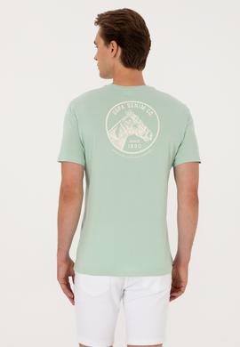 Erkek Regular Fit Bisiklet Yaka Su Yeşili Tişört - 50299544038