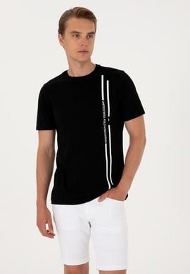 Erkek Regular Fit Bisiklet Yaka Siyah Tişört - 50299763025