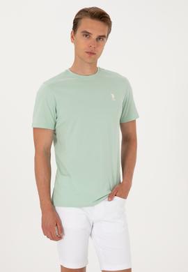 Erkek Regular Fit Bisiklet Yaka Su Yeşili Tişört - 50299544038