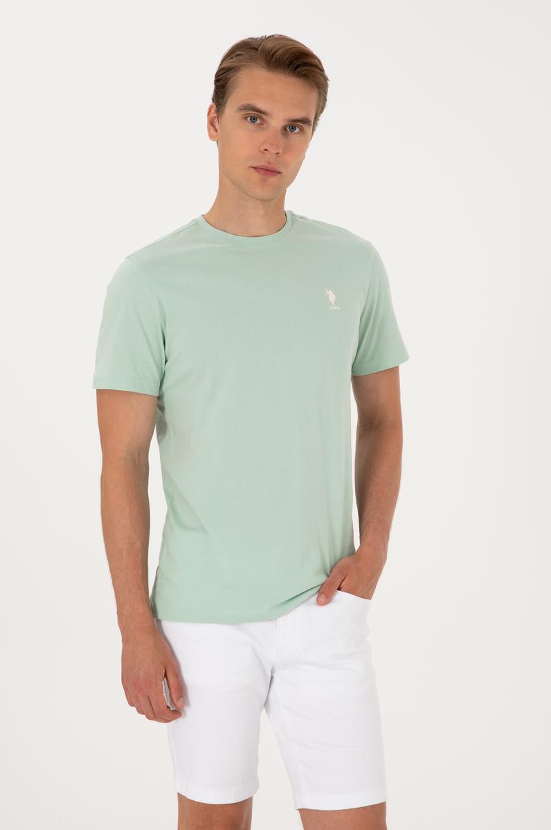 Erkek Regular Fit Bisiklet Yaka Su Yeşili Tişört