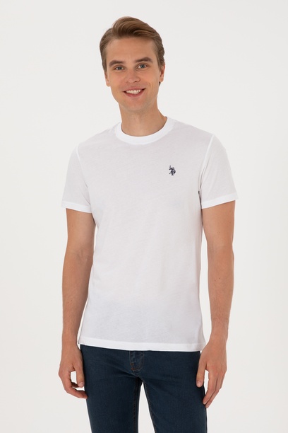 Erkek Regular Fit Bisiklet Yaka Beyaz Basic Tişört