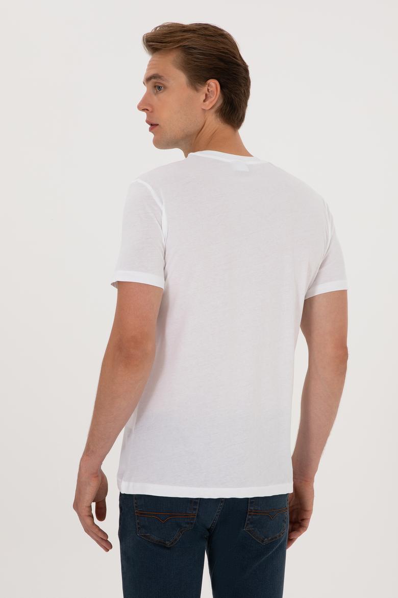 Erkek Regular Fit Bisiklet Yaka Beyaz Basic Tişört - 50298015006