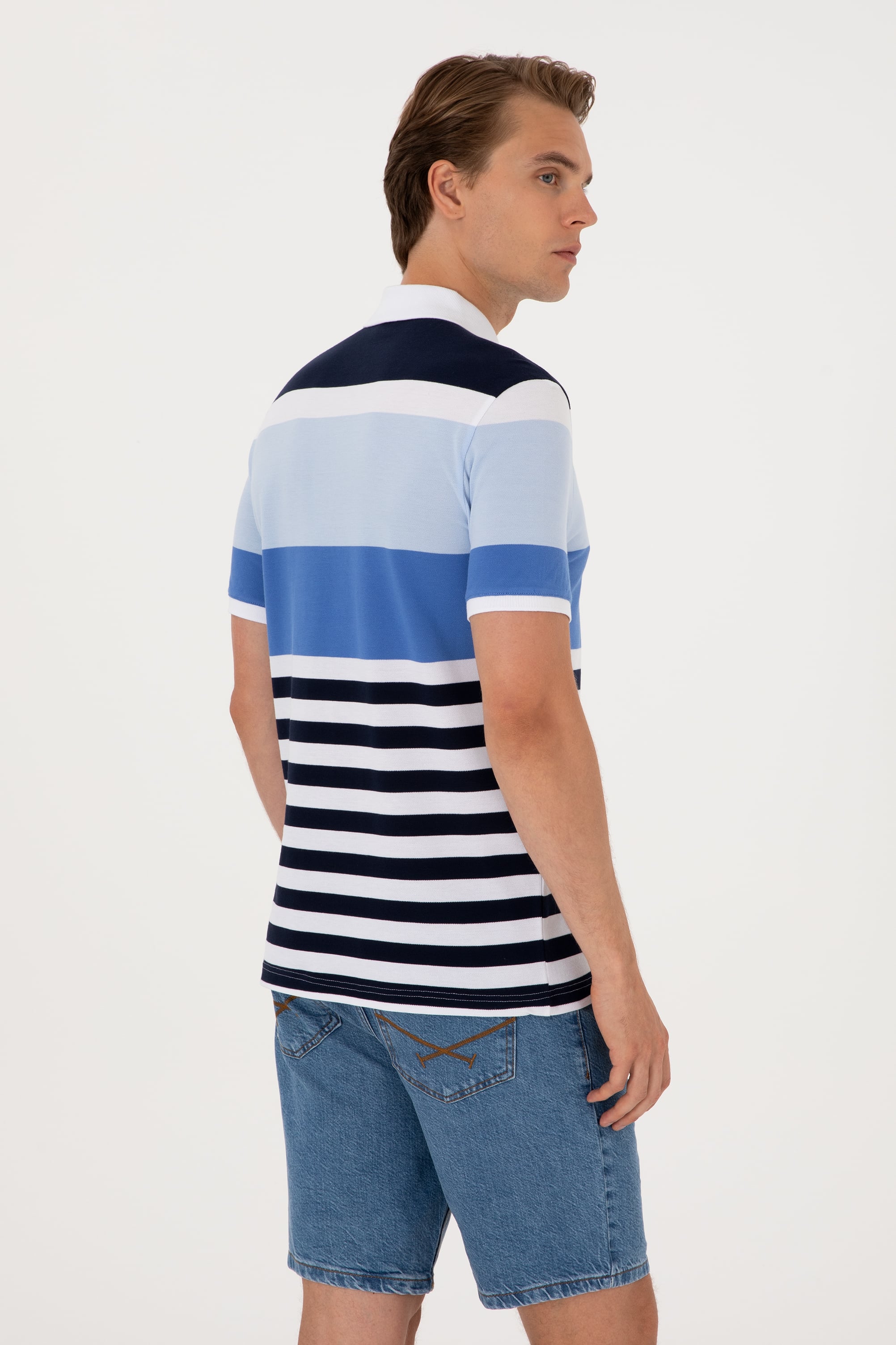 Erkek Regular Fit Polo Yaka İndigo Tişört - Image 5