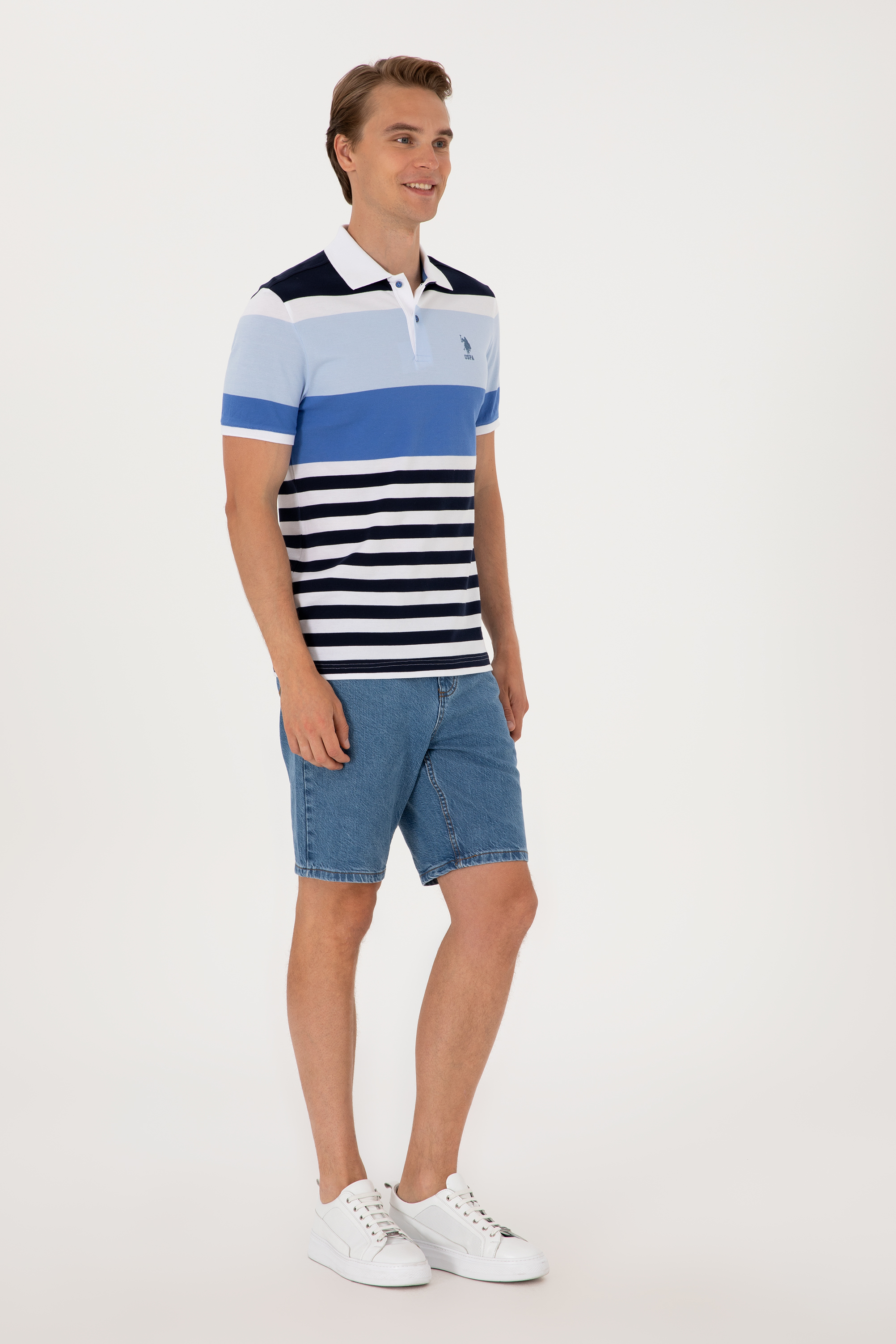 Erkek Regular Fit Polo Yaka İndigo Tişört - Image 4