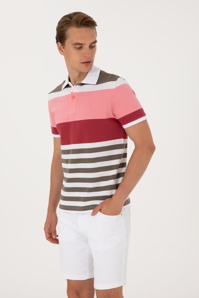 Erkek Regular Fit Polo Yaka Pembe Tişört