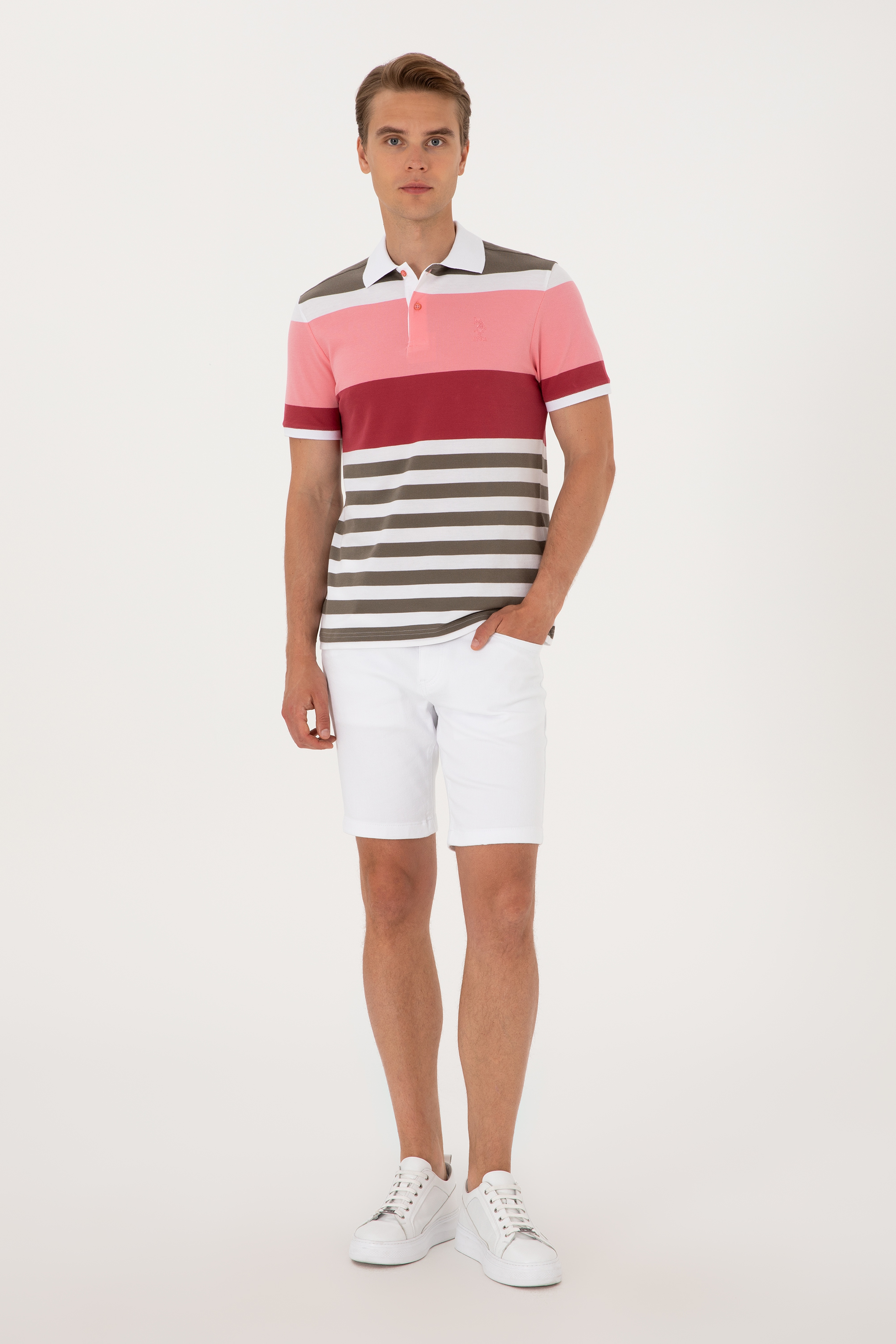 Erkek Regular Fit Polo Yaka Pembe Tişört