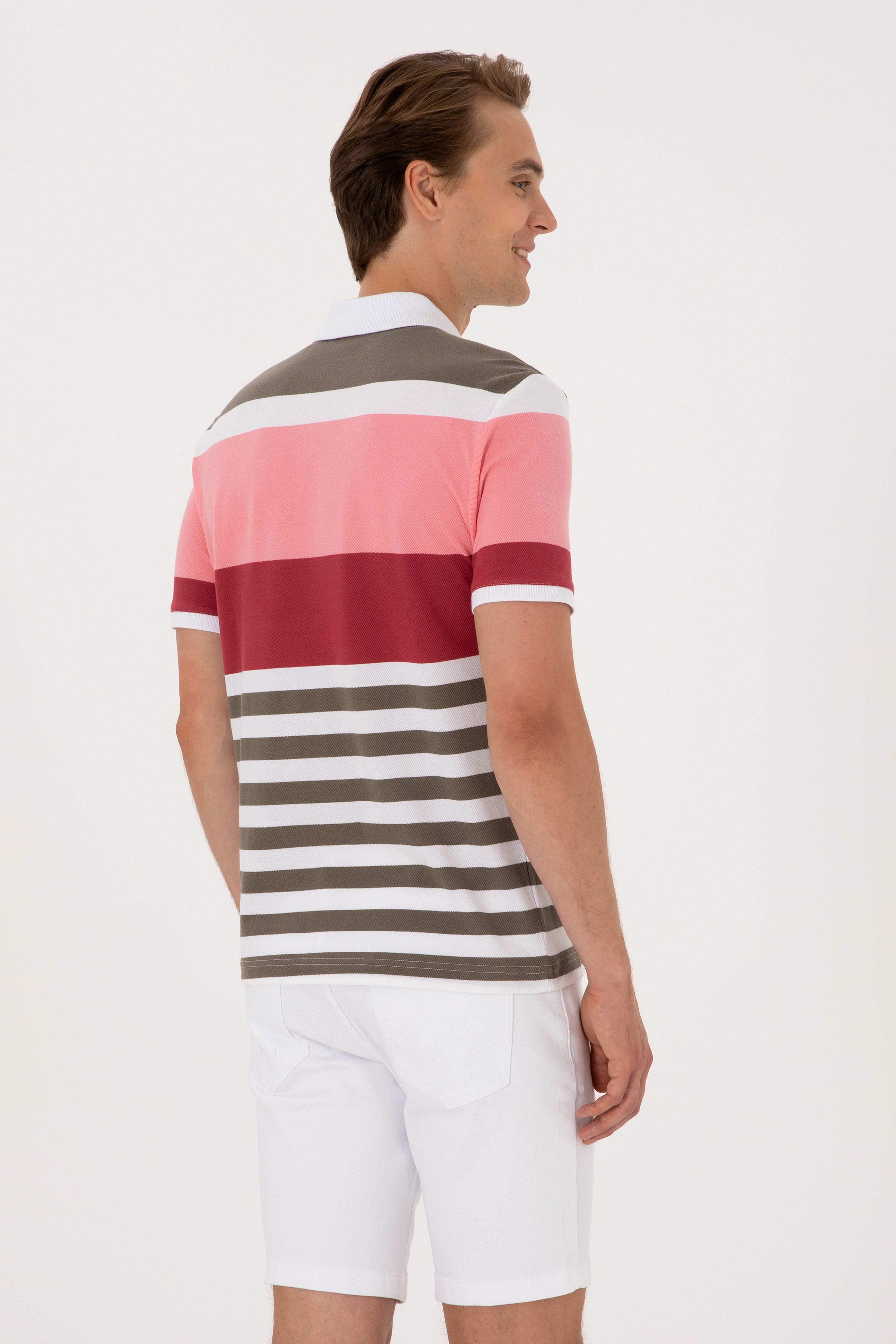Erkek Regular Fit Polo Yaka Pembe Tişört - Image 5