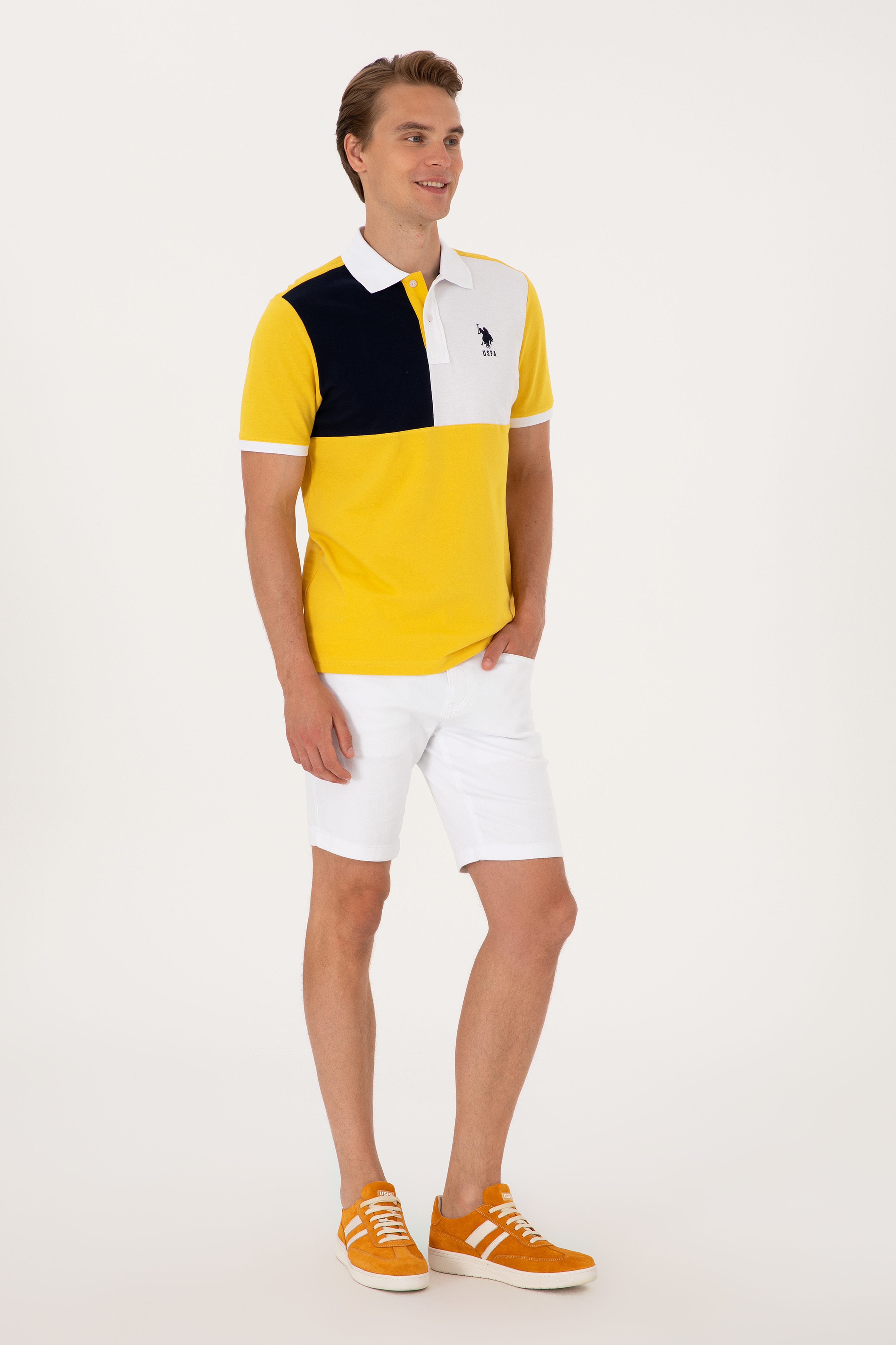 Erkek Regular Fit Polo Yaka Koyu Sarı Tişört - Image 4