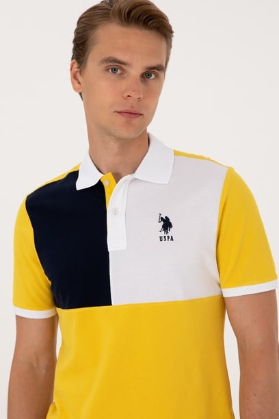 Erkek Regular Fit Polo Yaka Koyu Sarı Tişört