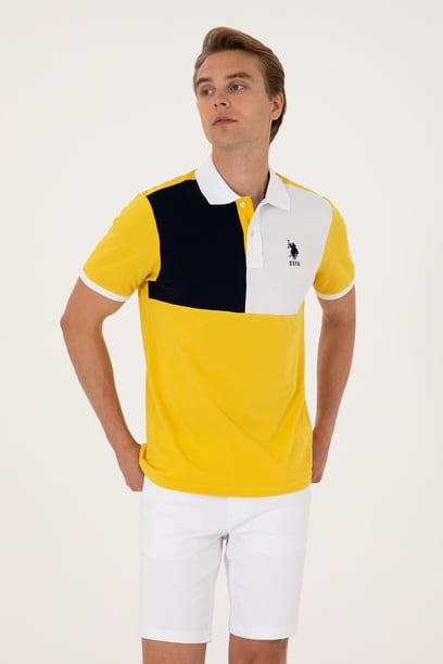 Erkek Regular Fit Polo Yaka Koyu Sarı Tişört