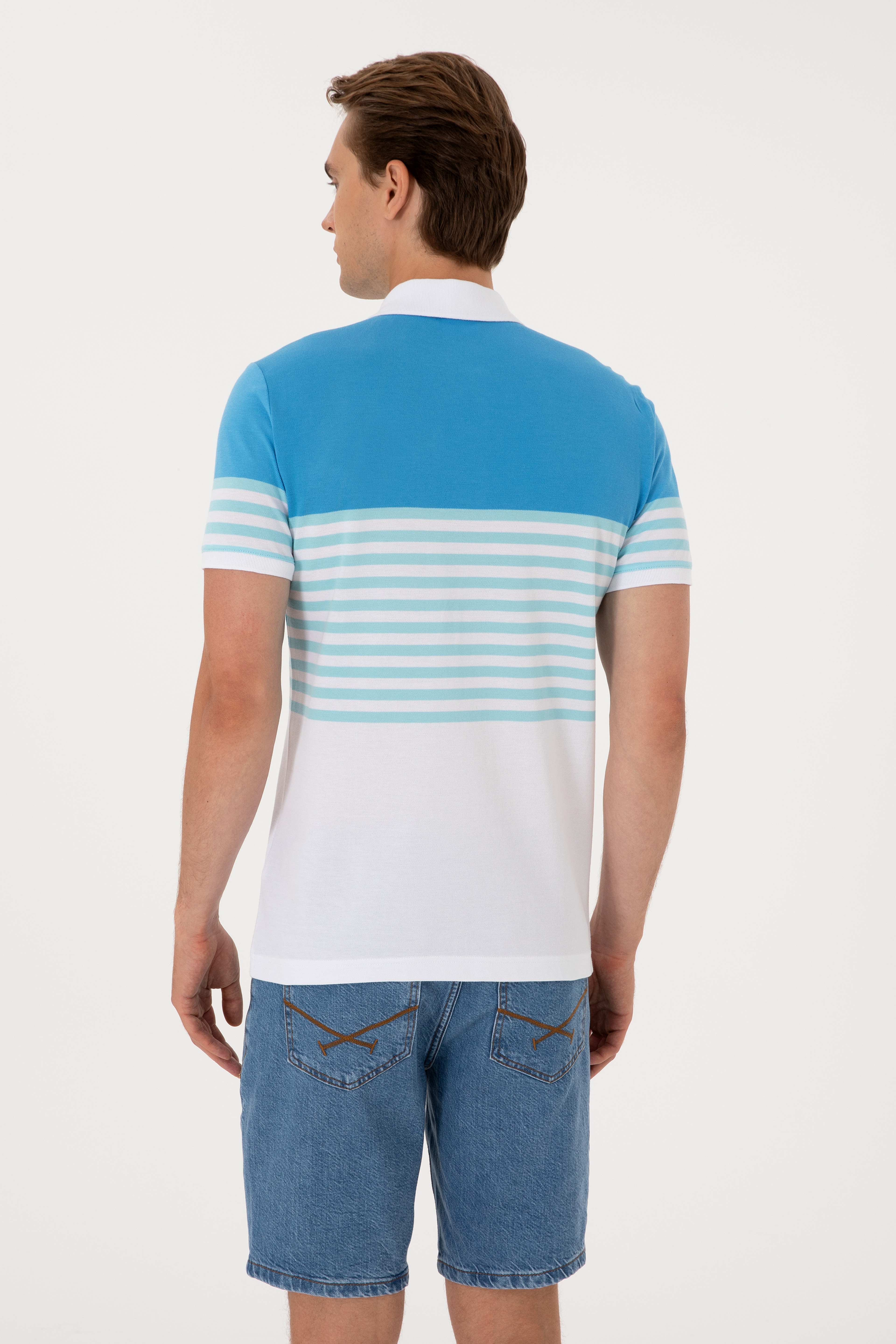 Erkek Regular Fit Polo Yaka Turkuaz Tişört - Image 5
