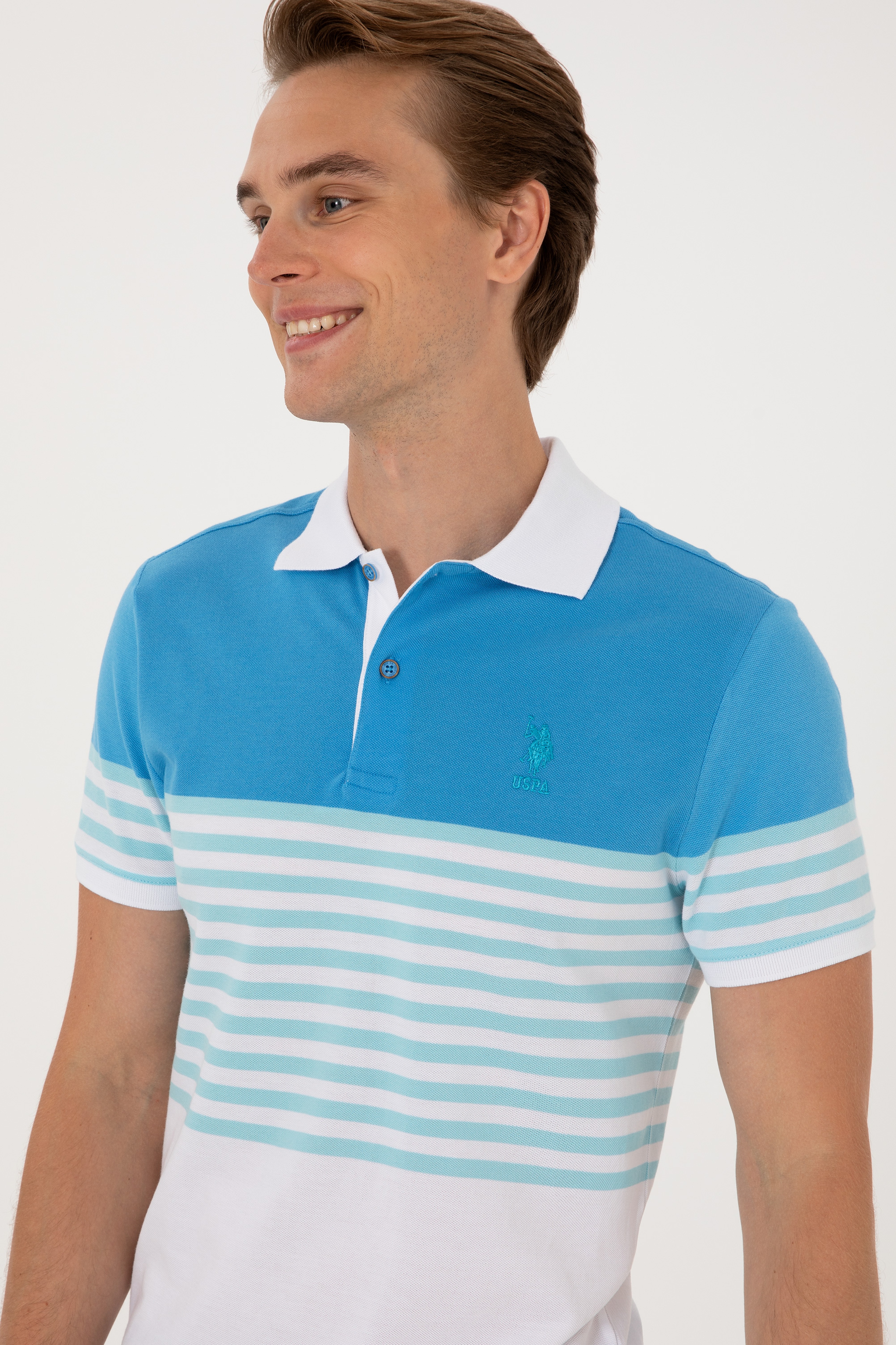 Erkek Regular Fit Polo Yaka Turkuaz Tişört - Image 2