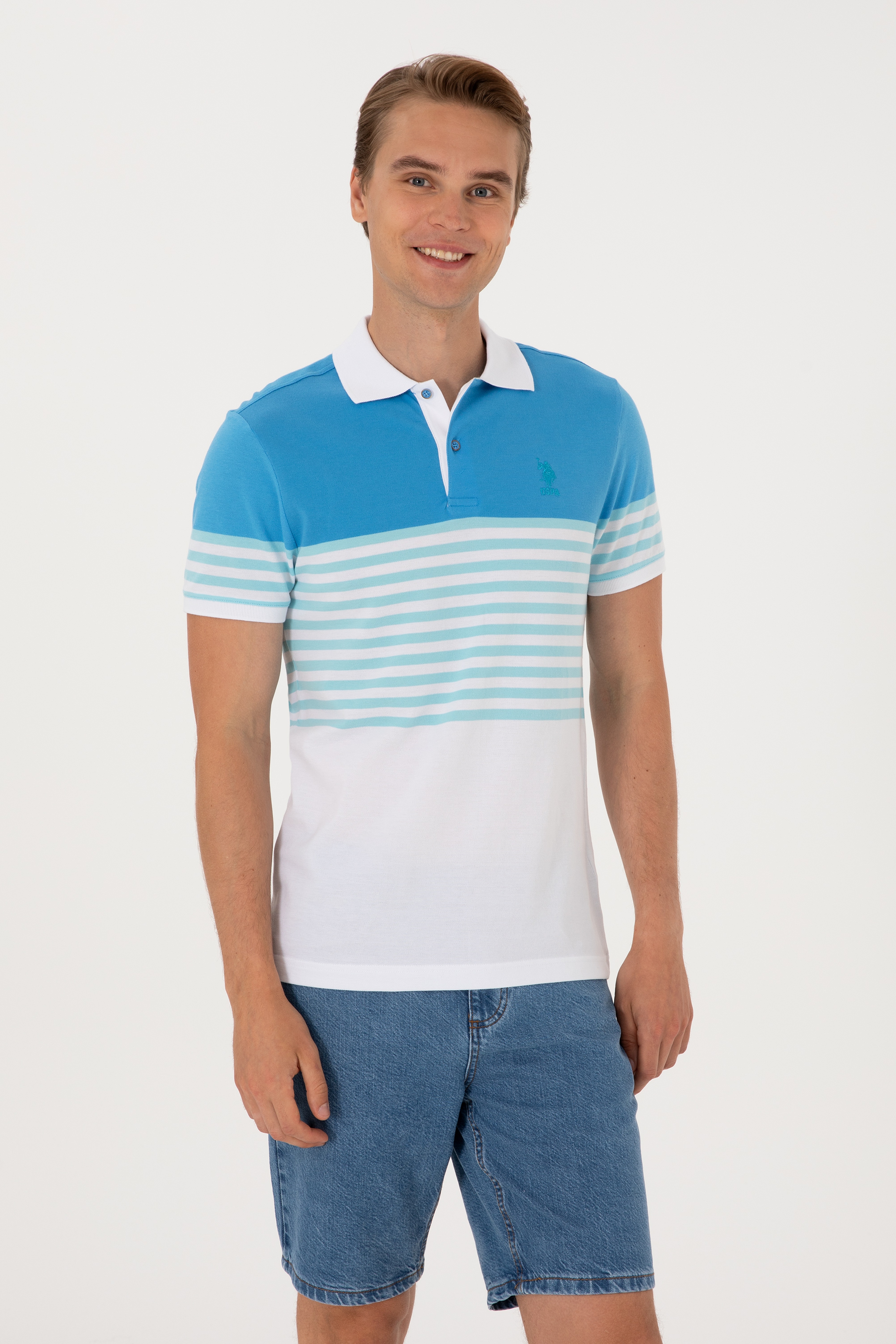 Erkek Regular Fit Polo Yaka Turkuaz Tişört - Image 1