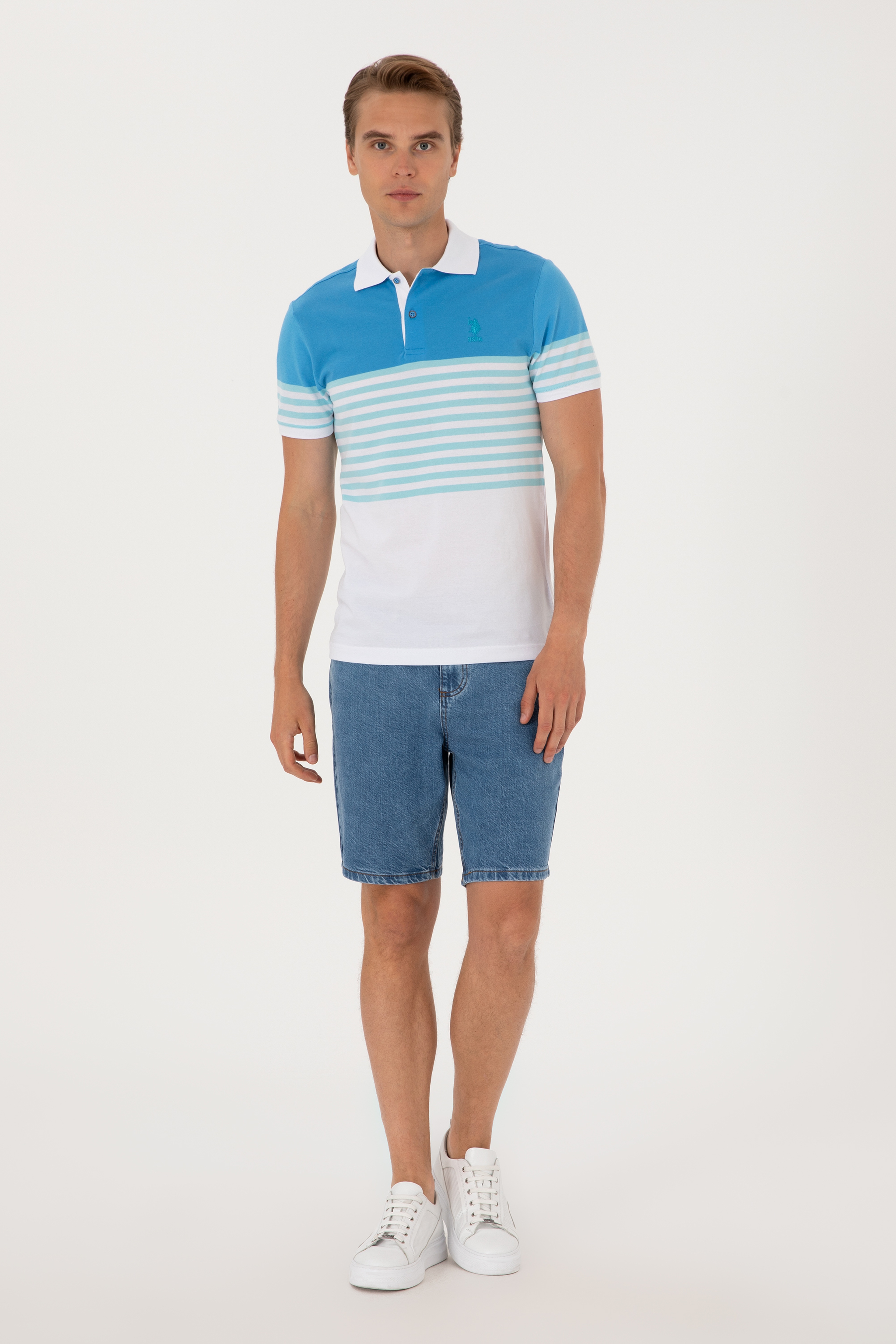 Erkek Regular Fit Polo Yaka Turkuaz Tişört
