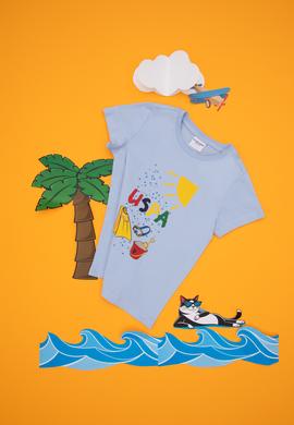 Erkek Çocuk Bisiklet Yaka Açık Mavi Tişört - 50307138033