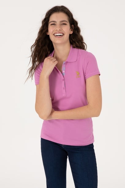 Kadın Fuşya Polo Yaka Basic Tişört