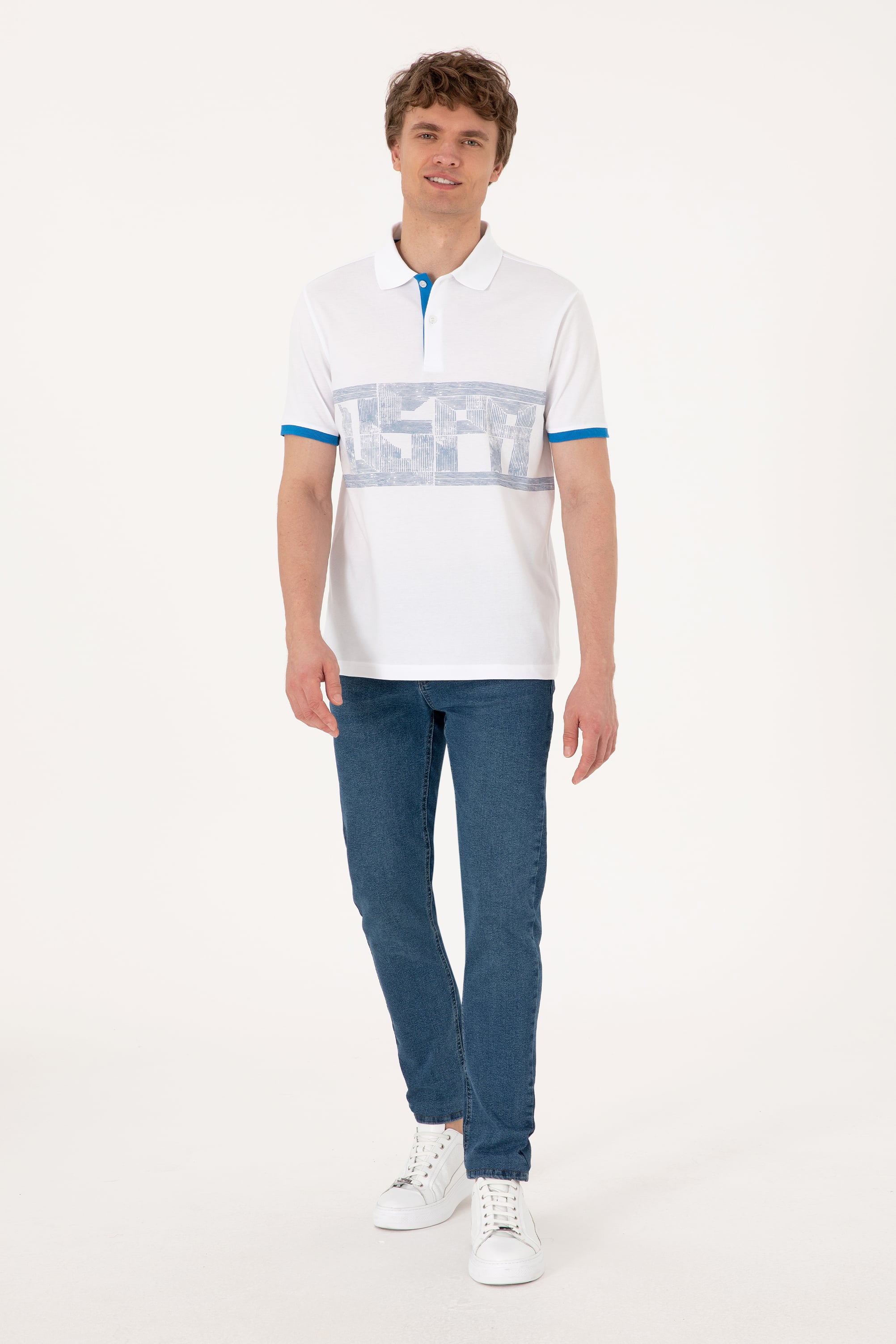 Erkek Regular Fit Polo Yaka Beyaz Tişört - Image 4