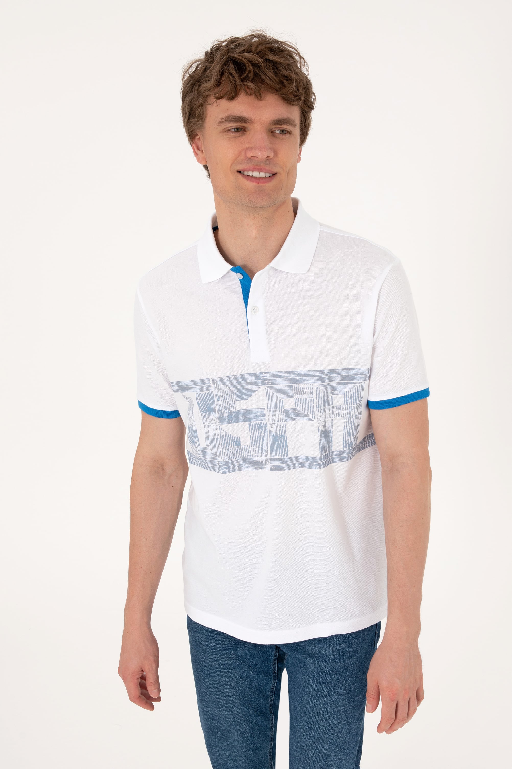 Erkek Regular Fit Polo Yaka Beyaz Tişört