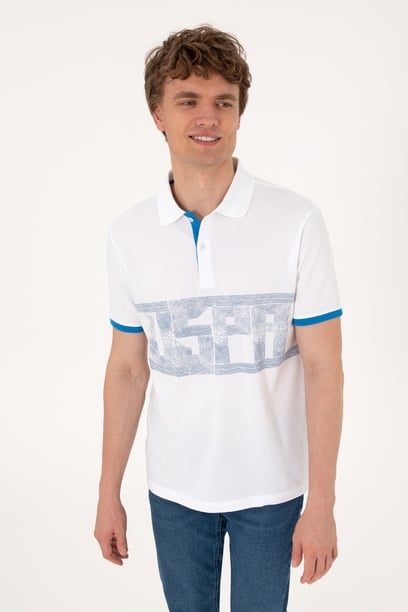 Erkek Regular Fit Polo Yaka Beyaz Tişört