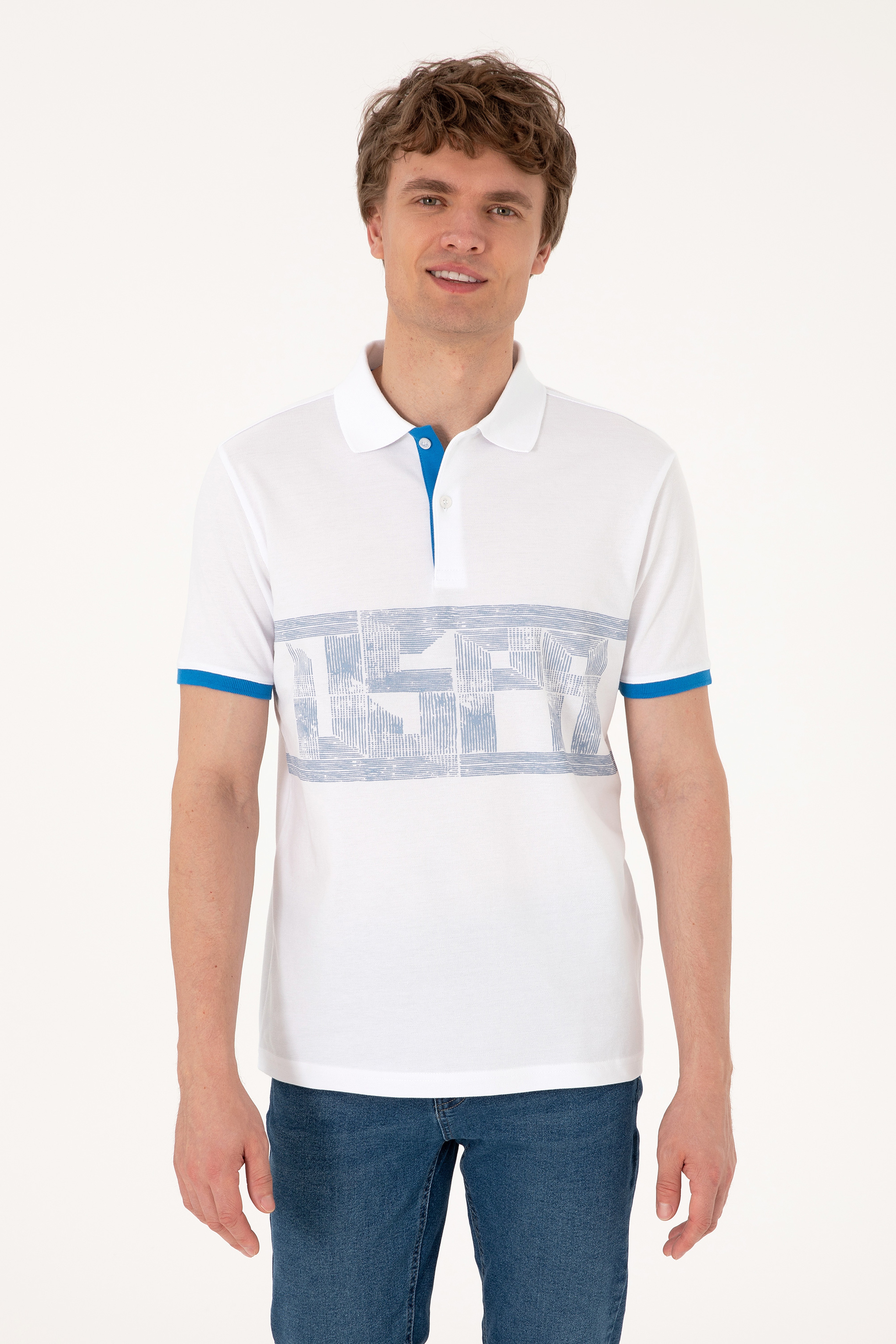Erkek Regular Fit Polo Yaka Beyaz Tişört - Image 1