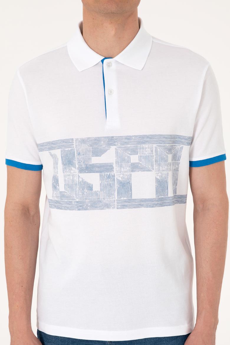 Erkek Regular Fit Polo Yaka Beyaz Tişört - 50306804009