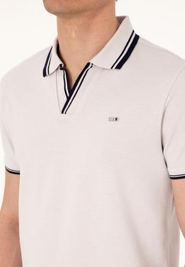 Erkek Slim Fit Kaçık Yaka Açık Gri Tişört - 50306872008