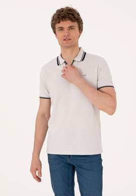 Erkek Slim Fit Kaçık Yaka Açık Gri Tişört - 50306872008