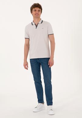 Erkek Slim Fit Kaçık Yaka Açık Gri Tişört - 50306872008